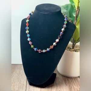 Vintage Venetian Millefiori Italy Glass Multicolor Bead Necklace